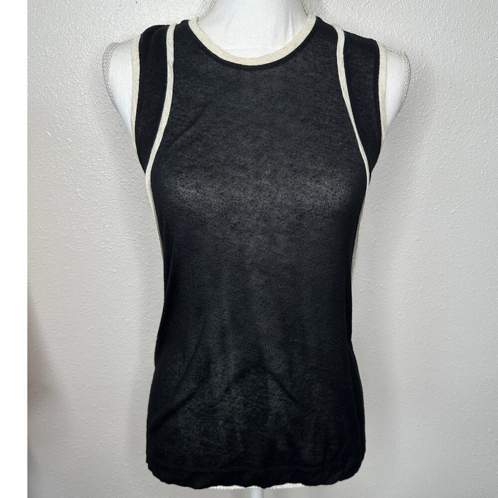 Rag & Bone Black & Cream Round Neck Sleeveless Sheer Tank Top S
